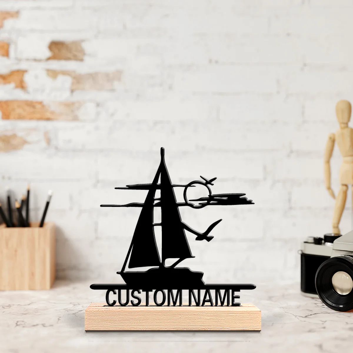 

1 шт. Новая дизайнерская персонализированная металлическая статуэтка парусника с изящной деревянной подставкой для спален, свадеб, в богемном стиле
