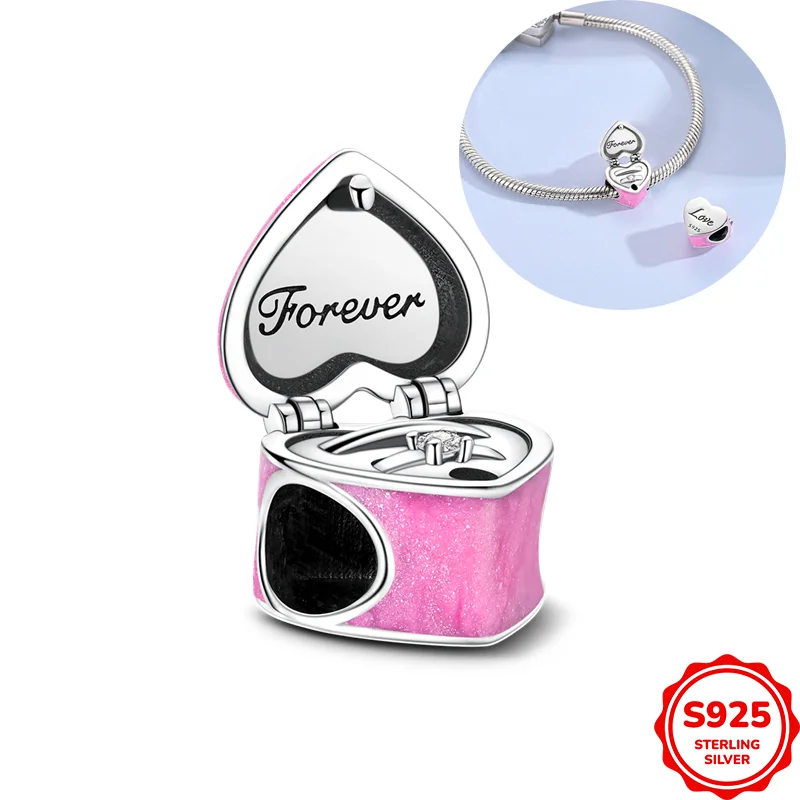 

100% стерлингового серебра 925 пробы, подвески, бусины, обручальное кольцо, коробка, кулон, подходит для оригинального браслета, сделай сам, женские ювелирные изделия