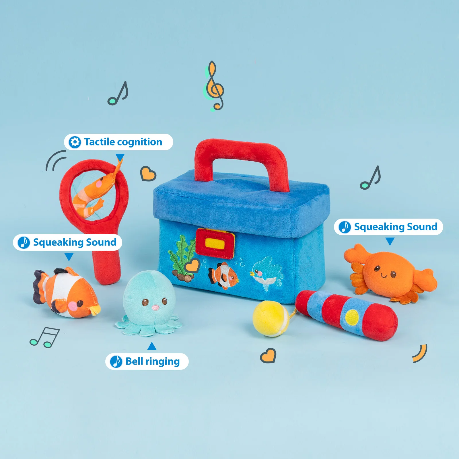 OUOZZZ Plush Toys Kawaii Stuffed Plush Playset Fishing Box with Tools for Boys Girls Kids Newborn Birthday Gifts Toys