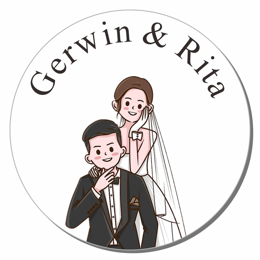 Personalized Round Circle Lable Wedding Thank You Stickers Custom Baptism Sticker Bride&Groom Name Stickers Vignetta Nuziale