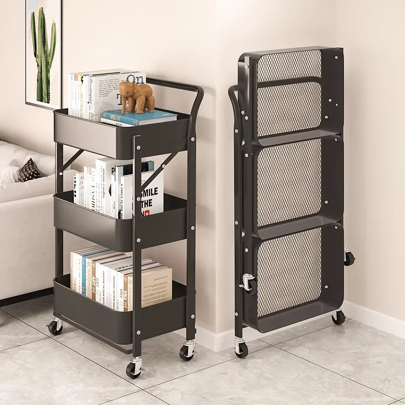 Trolley Storage Rack Multi-layer Floor Standing Vegetable Organizer  Household Movable And Foldable Small Cart Storage Rack