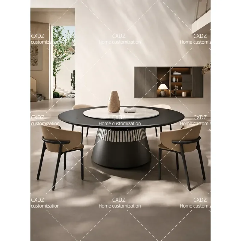 Natural Luxury Stone Electric Round Dining Table Italian Minimalist Style Large Apartment Villa Household Dining Table and