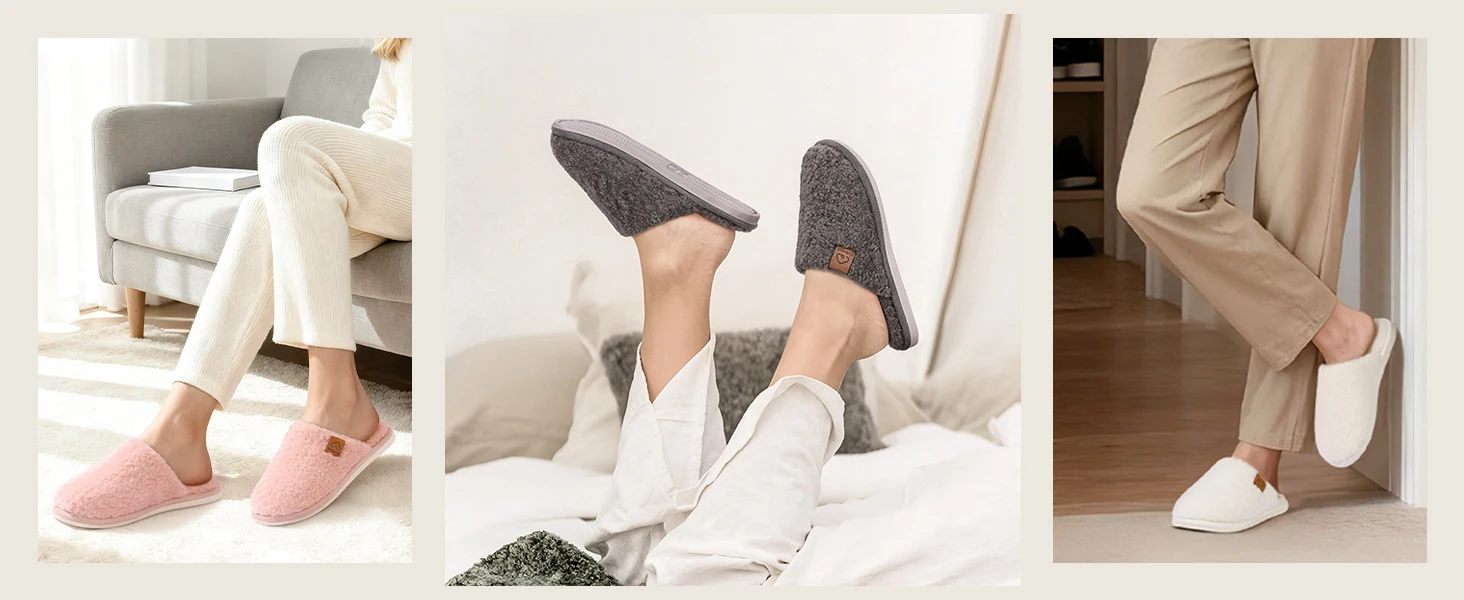 Shevalues Winter-Plüsch-Hausschuhe für Damen, warme Indoor-Slipper mit flachem Boden, flauschige, bequeme Baumwoll-Hausschuhe für Damen – Detail 6