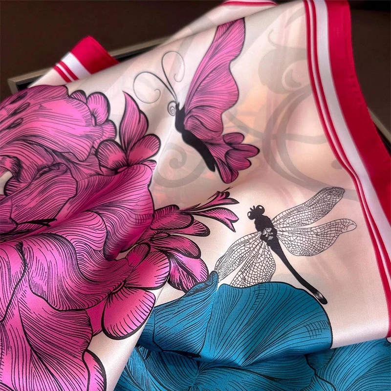 Luxury Silk Feeling Square Scarf Women 2024 Print Satin Neckerchief Spring Hair Band Foulard Bandana Echarpe Tie Shawl Wraps