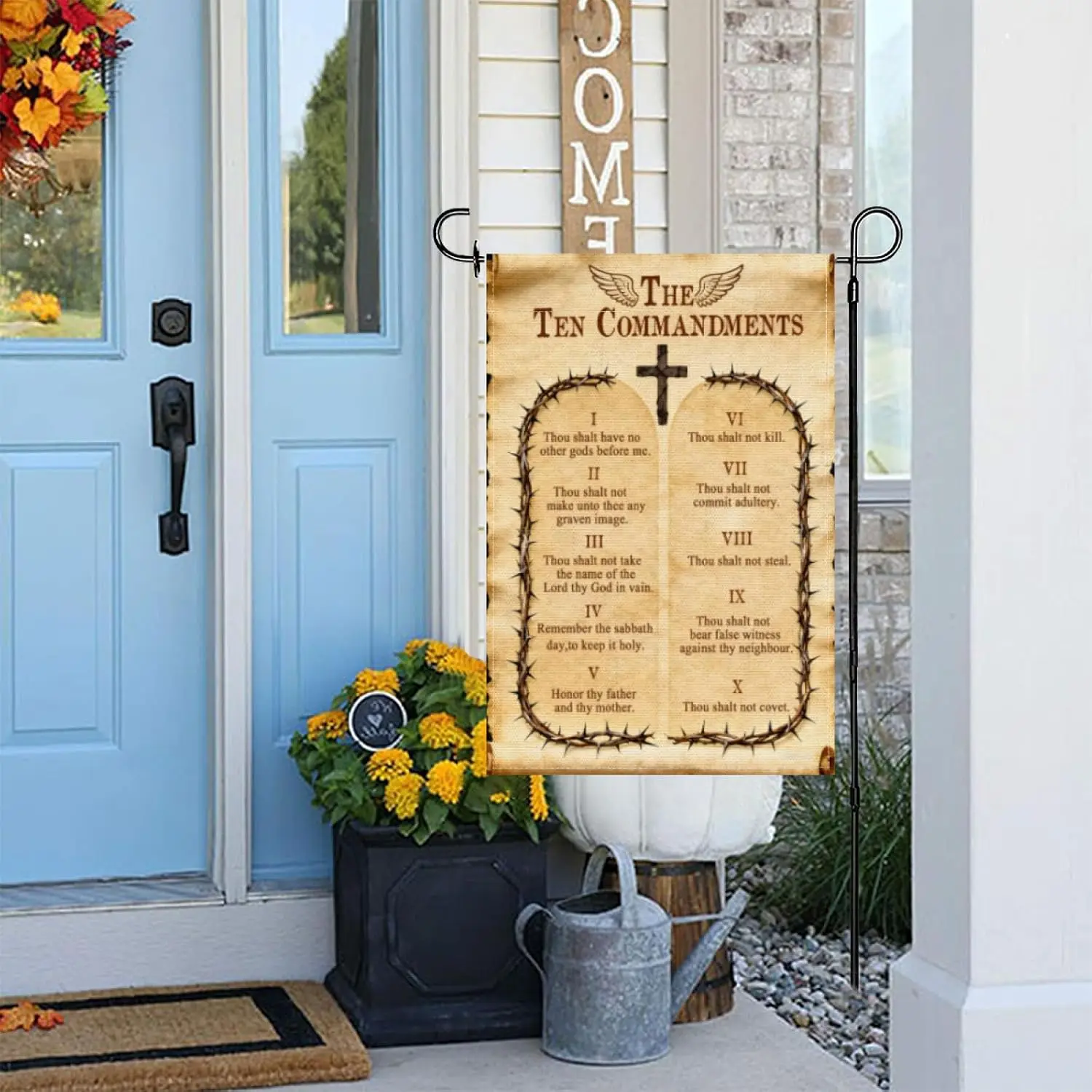 The Ten Commandments Garden Flag 12x18 Inch Bible Garden Flag Inspirational Prayer Yard Flag Winter Holiday Christian Yard O uui