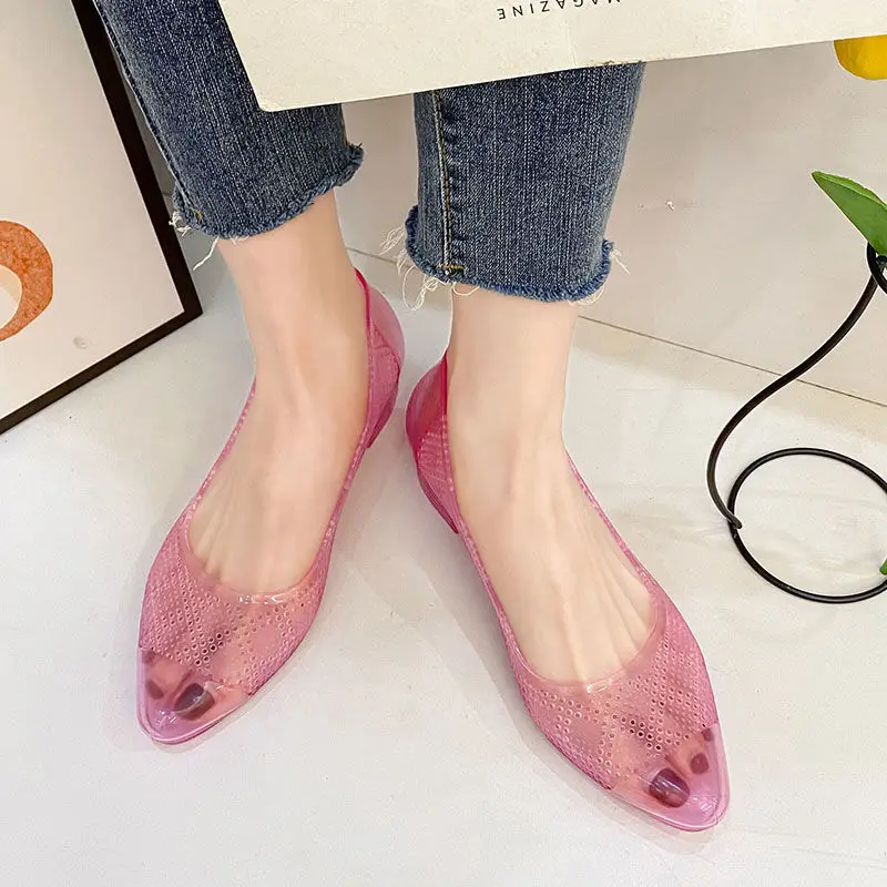 FHANCHU 2023 New Women Crystal Sandals,Summer Jelly Shoes,Soft Bottom,Close Pointed Toe,Slip On,Korea Blue,Pink,Gold,Dropship