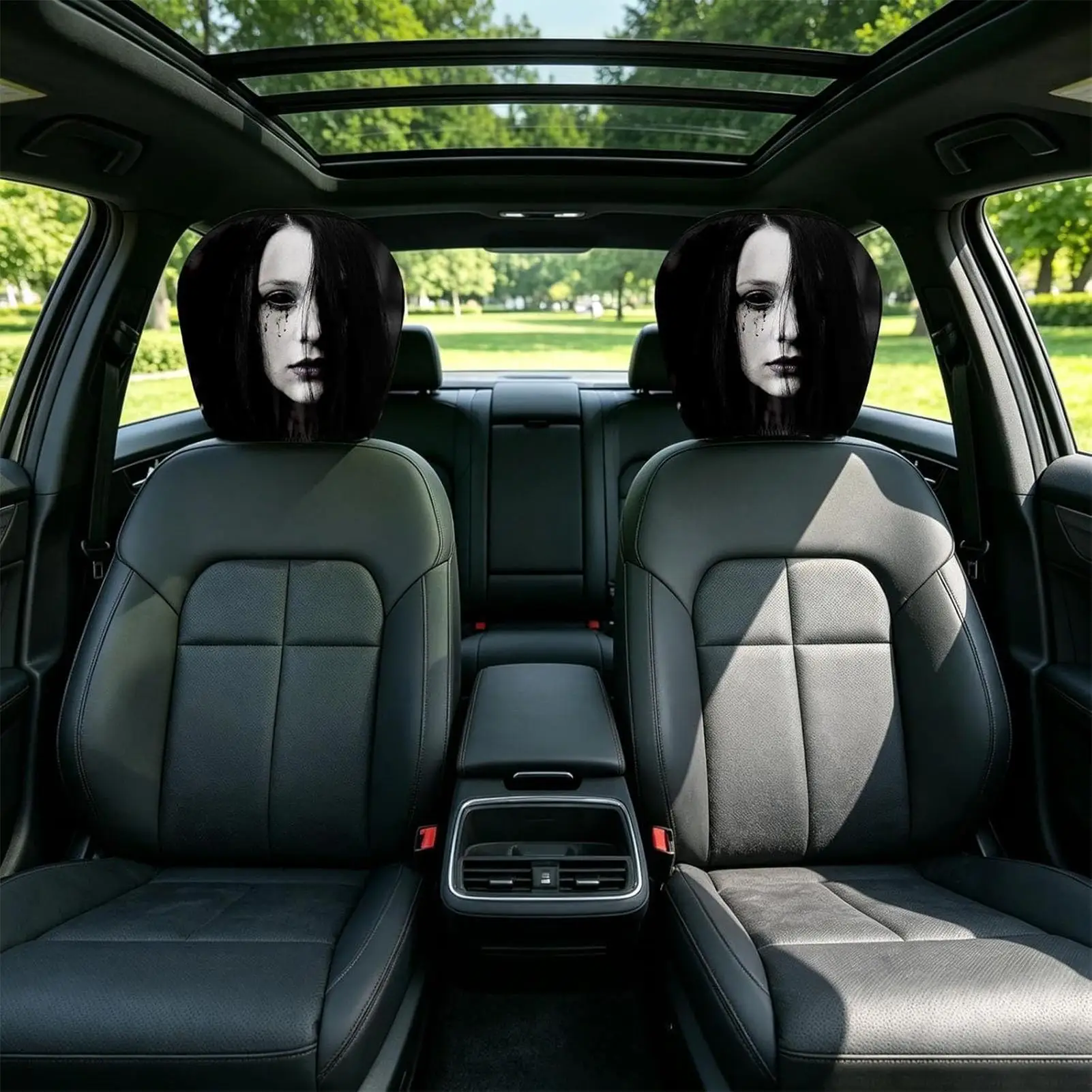 Scary Car Headrest Covers Spooky Ghost Face Universal Stretchy Breathable Car Headrest Cover For SUVs Trucks Halloween Trip