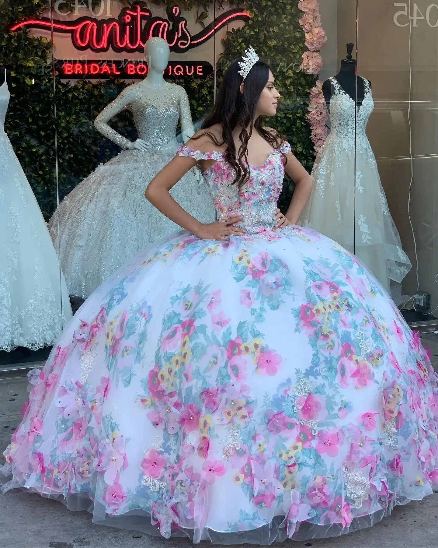 Princess Quinceanera Dresses Ball Gown Off The Shoulder Tulle Floral Sweet 16 Dresses 15 Años Mexican