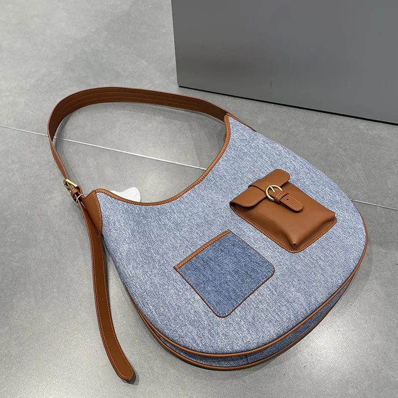 

England Style Slim Bags For Women Luxury Designer Handbag Purses 2024 New In PU Imitation Denim Large Capacity Underarm Shoulder