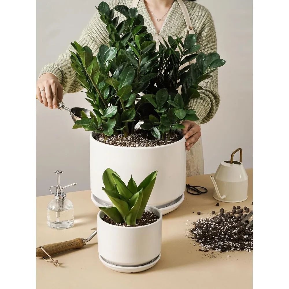 

Ceramic Pots for Plants, Set of 2, 10 + 12 Inch Plant Pot, Durable & Stylish Planters for Indoor Plants