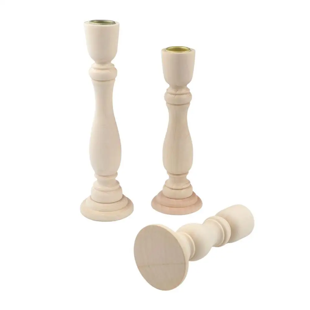 

Unpainted Craft Vintage Wood Table Home Decor Wooden Pillar Wedding Decoration Candle Holder Candlestick Holder