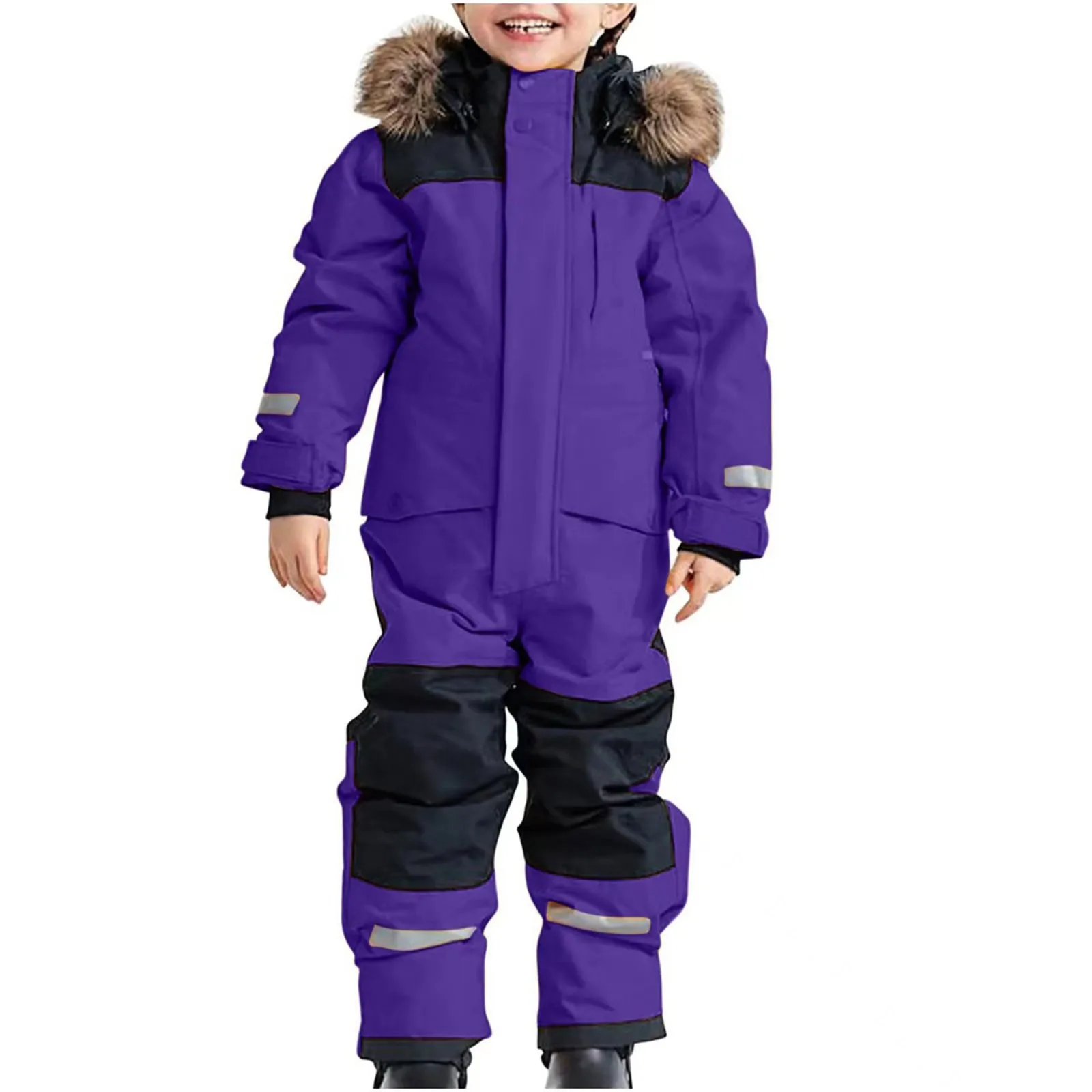 Traje de nieve para niños, traje de esquí térmico, conjunto de esquí cálido para invierno, traje de invierno a prueba de viento con capucha extraíble, barro