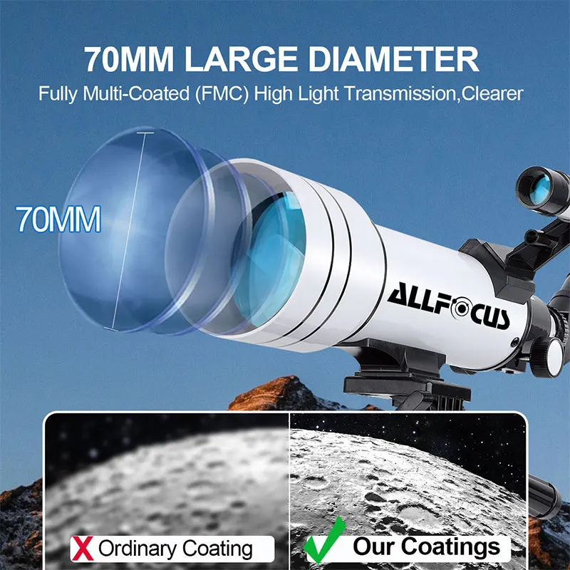 ALLFOCUS telescopio professionale astronomico adulti bambini, 40070,20-333X telescopio rifrattore treppiede portatile, supporto per telefono, regalo