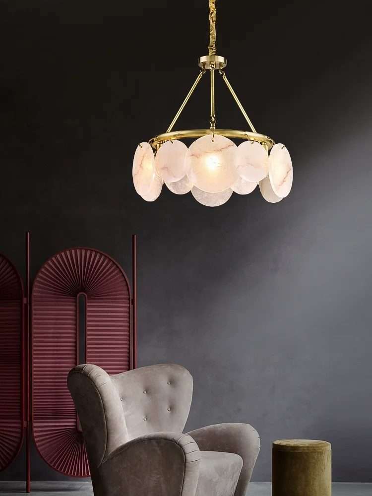 

Nordic Light Luxury Atmosphere Marble Chandelier Marble Lamp Simple Modern Style All-copper Bedroom Dining Room Living Room Lamp