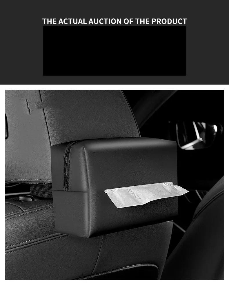 Car Tissue Box Holder Nappa Leather Car Center Console Armrest Napkin Box Sun Visor Backseat Tissue Case with Fix Strap