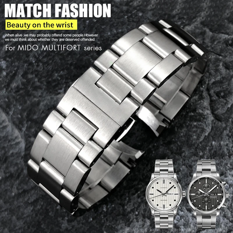 

22mm 23mm Stainless Steel Watchband for MIDO MULTIFORT M005.430 M005 High Quality Silver Solid Metal Watch Strap Mens