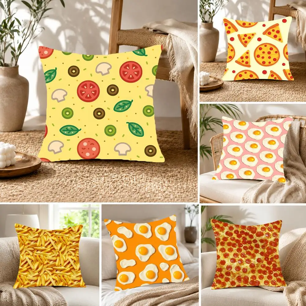 Quirky Appetizing F-Fried Egg Pizza Waffle Cushion Cover Fluffy velvet Nordic style plush Living room sofa decorative