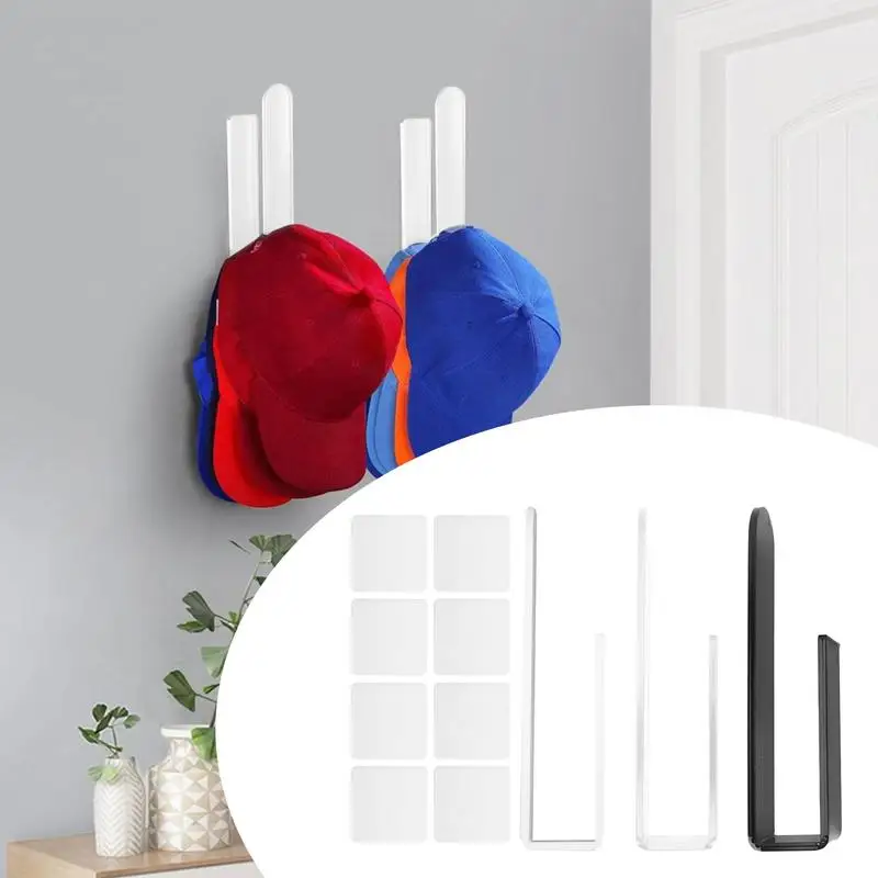 Hat Hooks For Wall 4X Adhesive Acrylic Hat Hooks Multi-Purpose Hat Organizer Minimalist Wall Hook For Door Closet Workplace