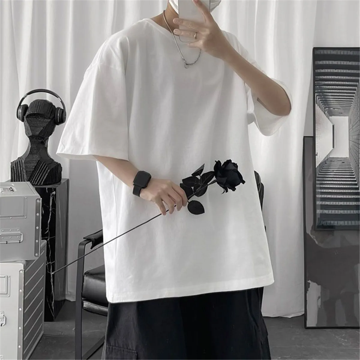 Baumwolle Sommer Mode männer T Shirt Casual Solide Kurzarm Klassische T Herren 100% Baumwolle Koreanische Hip-Hop Top tees Schwarz Weiß