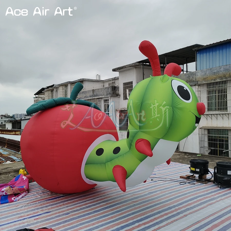 Smiling Inflatable Rotten Apples and Big Worms Caterpillar Cartoon Models for Outdoor Activities for Decoration