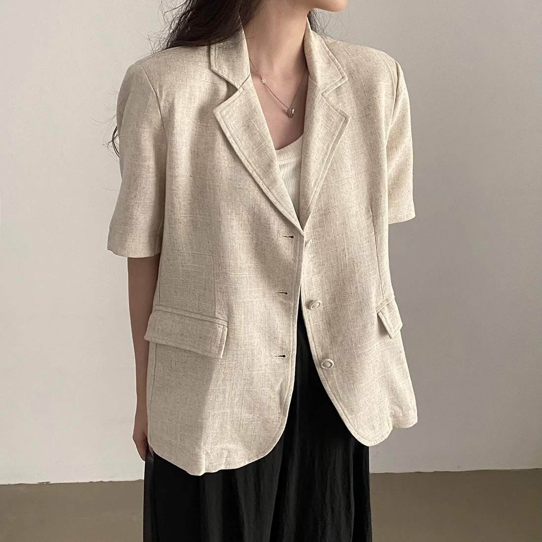 

2025 New Korea Chic All-match White Blazer Simple Fashion Notched Collar Coat Women Y2k Single Breasted Loose Tops Office Lady