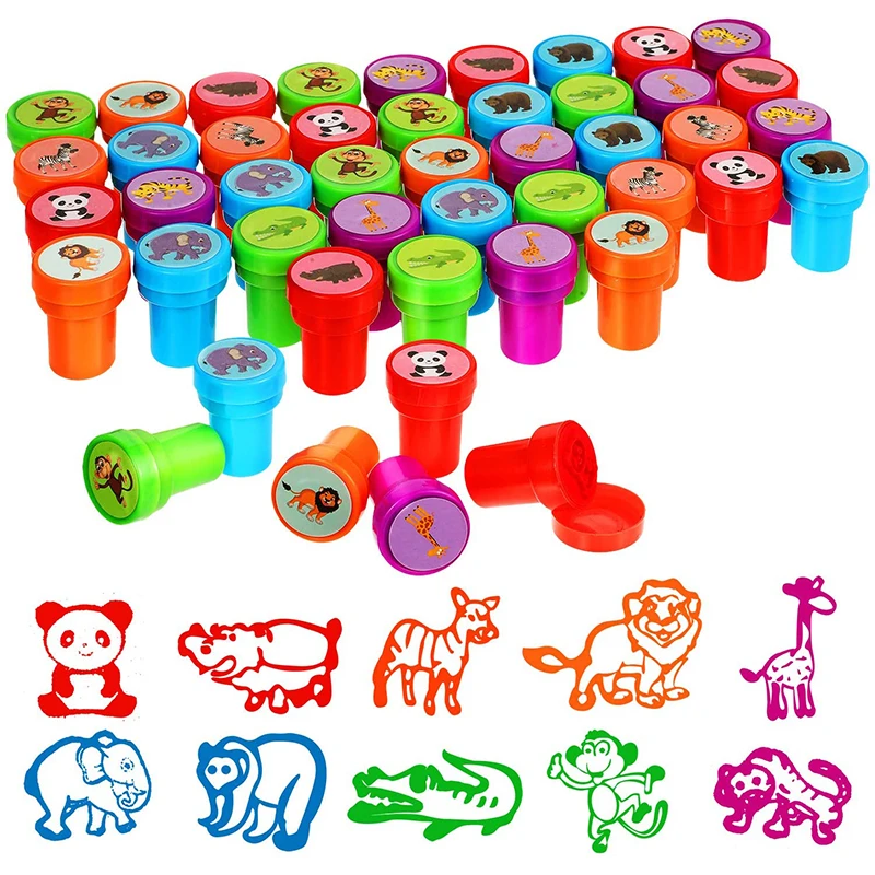 10 pcs/box Carimbos Dinossauros Animais Selos Brinquedos Crianças Presentes de Aniversário Treat Boy Girl Party Favors School Award DIY Brinquedos Selo