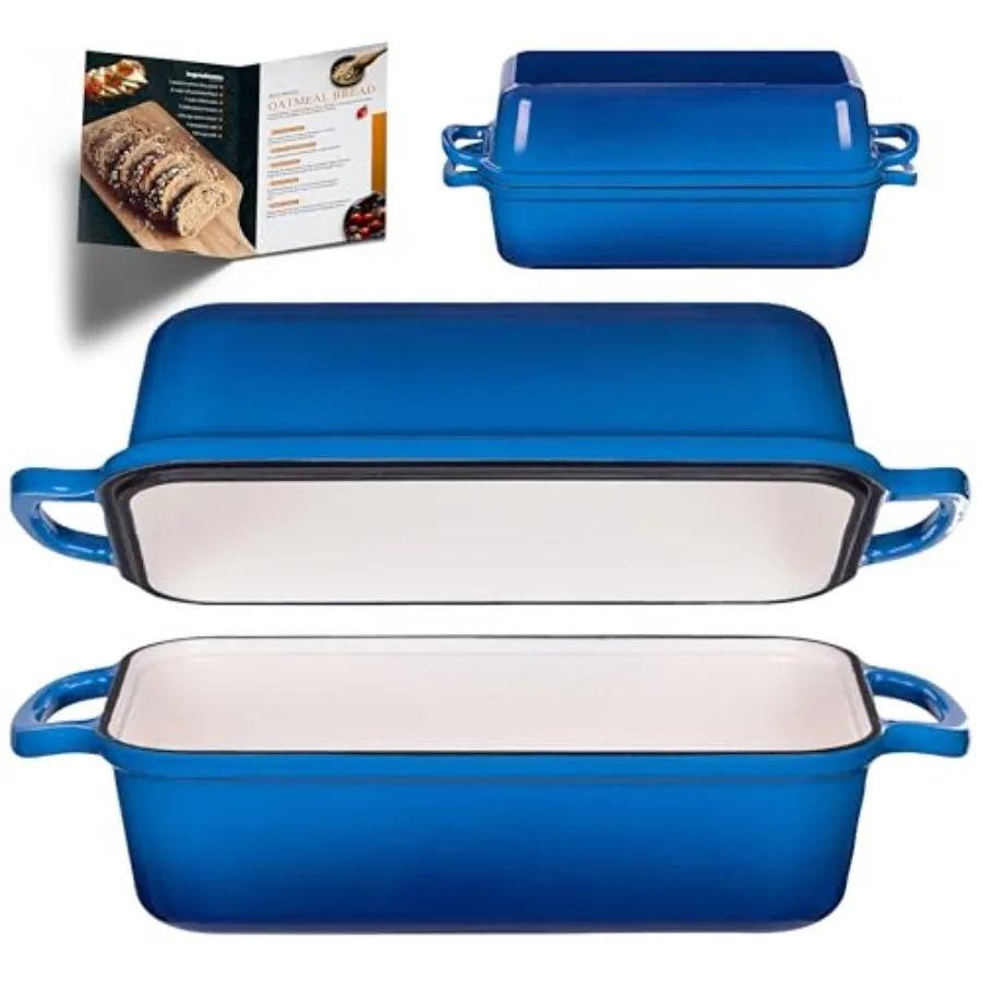 

11x5 Inch Cast Iron Loaf Pan with Lid Large Loaf Pans for Sourdough Bread Baking Even Heat Distribution Loaf Dutch Oven for Hom
