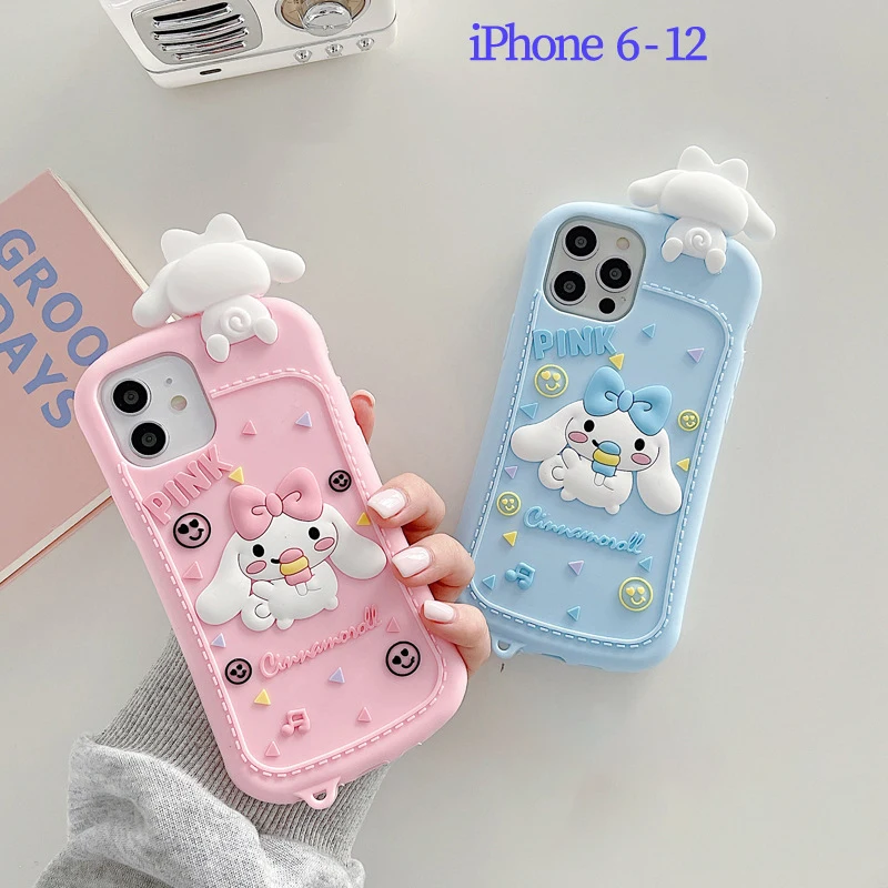 10pcs Sanrio Apple 12 Cartoon Prone Cinnamoroll Silicone Mobile Phone Case Apple 11 All Inclusive Soft Case Protective Cover For