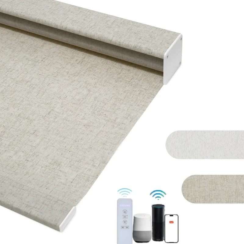 Customizable Shades Texture linen Fabric Siri Homepod To Control Homekit Matter Motor Electric Zebra Roller Shades For Bedroom
