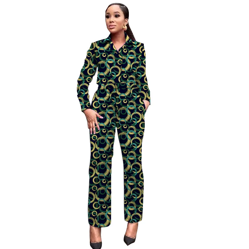 Traje con estampado de cera africana para mujer, camisas con cuello vuelto, pantalones casuales con parche, ropa Dashiki para mujer, moda Ankara