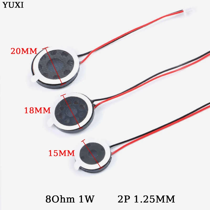 YUXI 2PCS Round 8 Ohm 1W Speaker For 15MM/18MM/20MM Loud Speakers Mobile Phone Small Loudspeaker Audio with Plug 2P 1.25MM