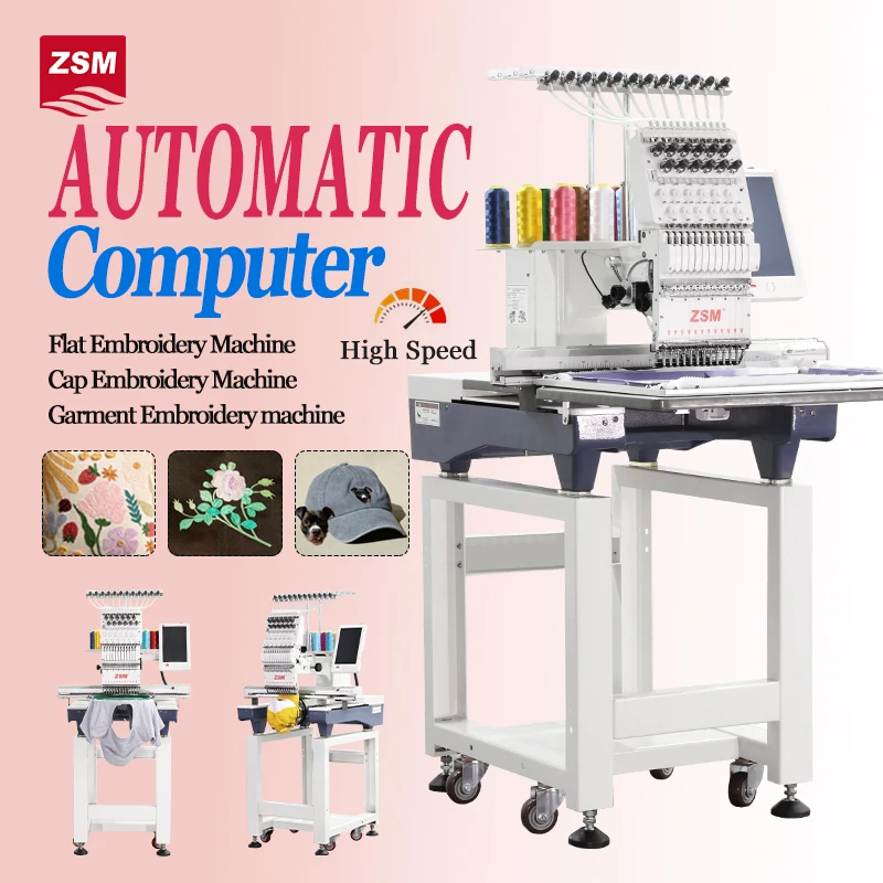 Automatic Single Head Flat Embroidery Machine 1200 RPM Speed Computerized Operation New Condition 12/15 Needles for Home Use