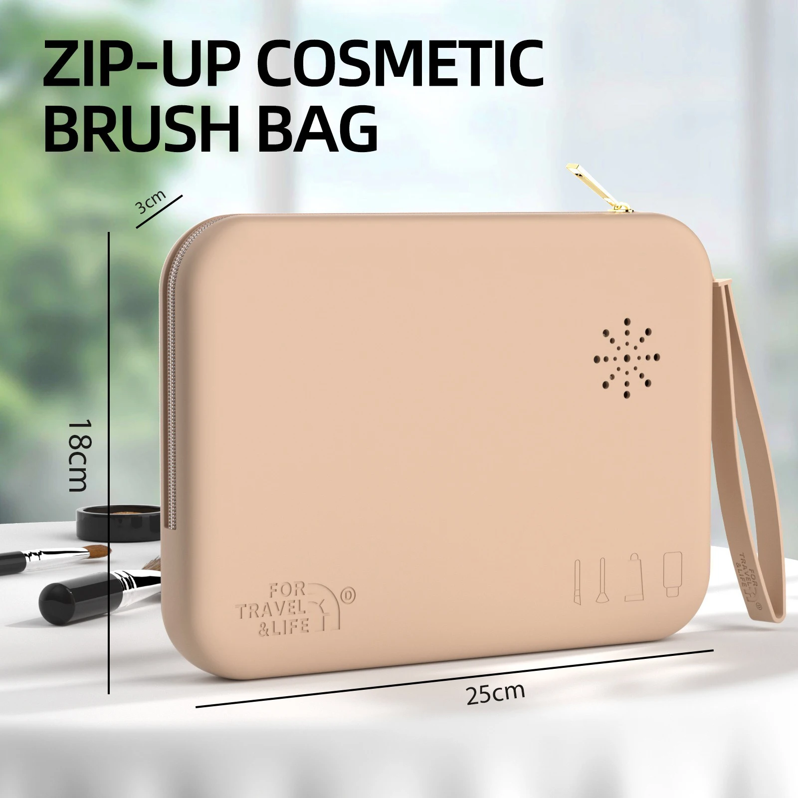 Zipper Makeup Brushes Bag For Travel, Large Silicone Makeup Brush Holder, Make Up Brushes Pouch Case for Makeup Tools