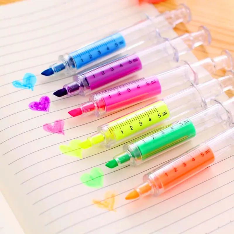 

24Pcs Highlighter 6 Colors Wholesale Needle Marker Pen Syringe Highlighter