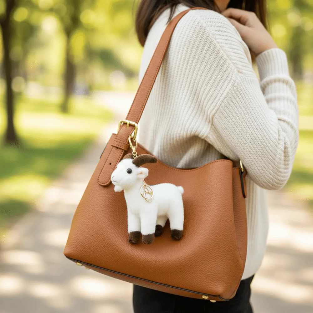 Soft Stuffed Mini Standing Goat Simulation White High Fidelity Lifelike Goat Pendant Cute Mini Anime Style Goat