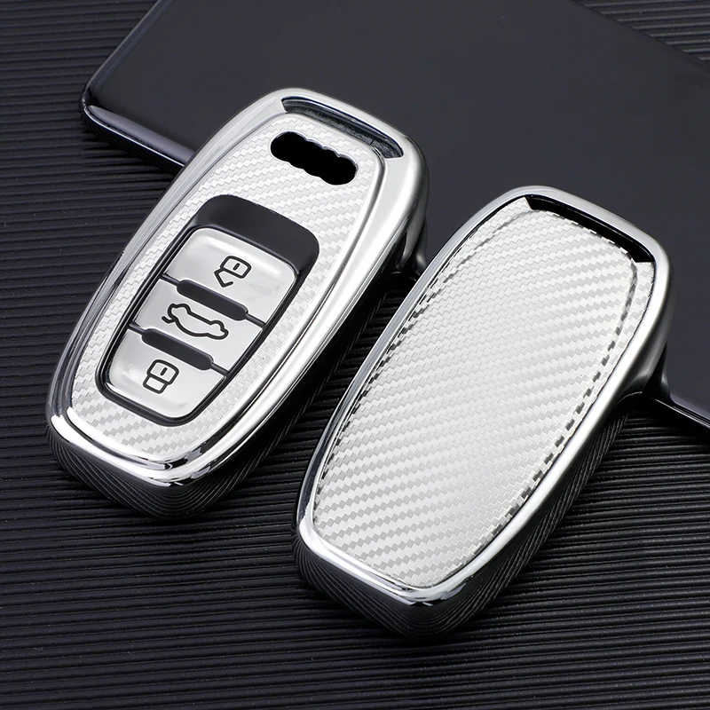 Carbon Fiber TPU Car Key Case Cover Shell For Audi A1 A3 A4 A6 A5 A7 A8 Q5 S4 S5 S6 B7 B8 Q7 TT Keyless Fob Holder Accessories