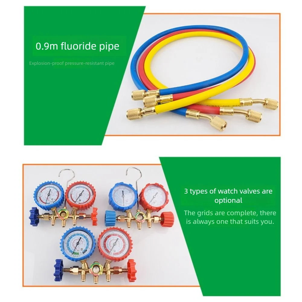 

3 Way R410A Manifold Gauge Set Precise Measurement Adjustable Automotive AC Manifold Adapters Wear-resistant Anti-corrosion
