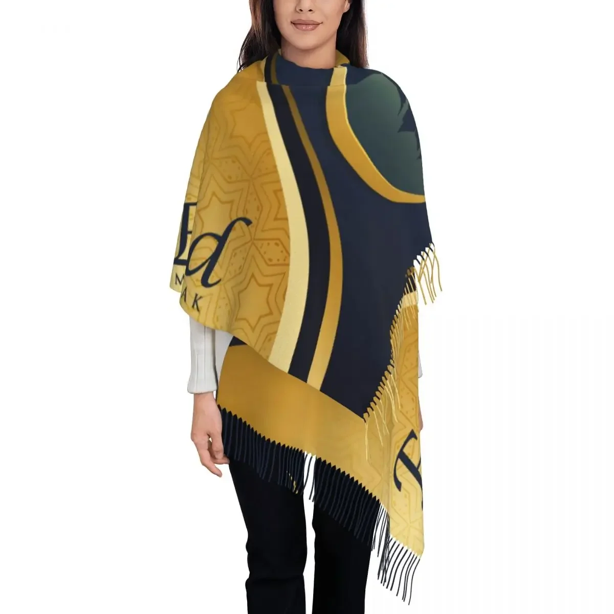 Eid Mubarak Ramadan Scarf Wrap for Women Long Winter Fall Warm Tassel Shawl Unisex Islamic Scarves