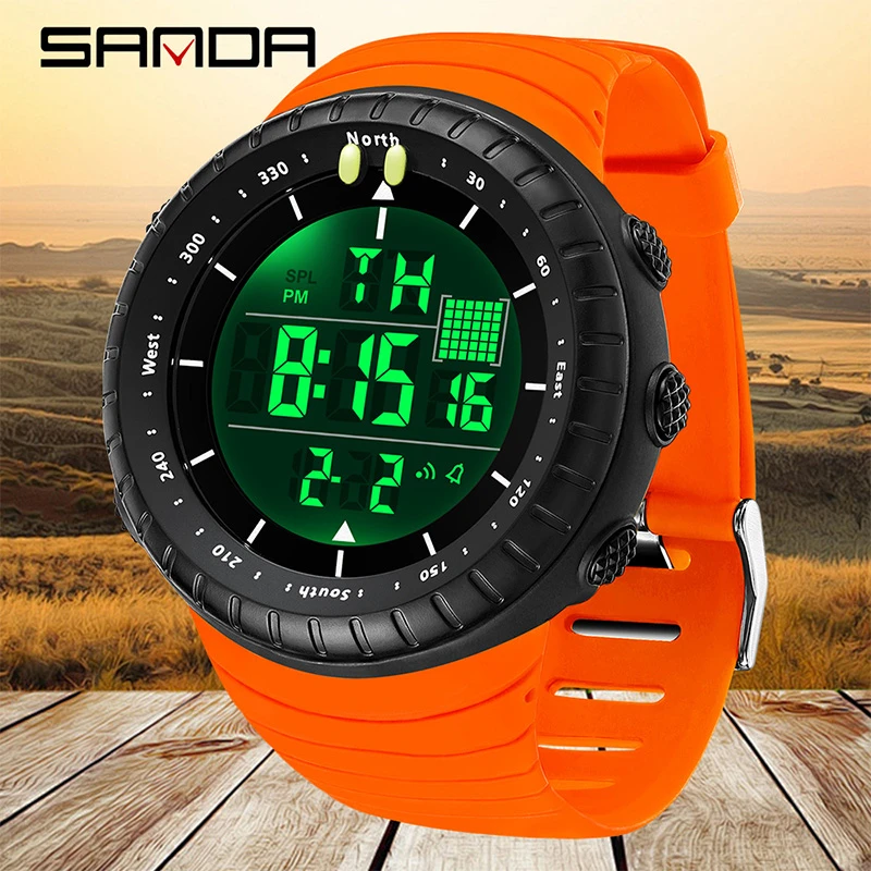 SANDA 6256 Nieuwe Digitale Sport Horloges Voor Mannen 5bar Waterdichte Stopwatch LED Horloge Elektronische Back Light Alarm Horloges Geschenken