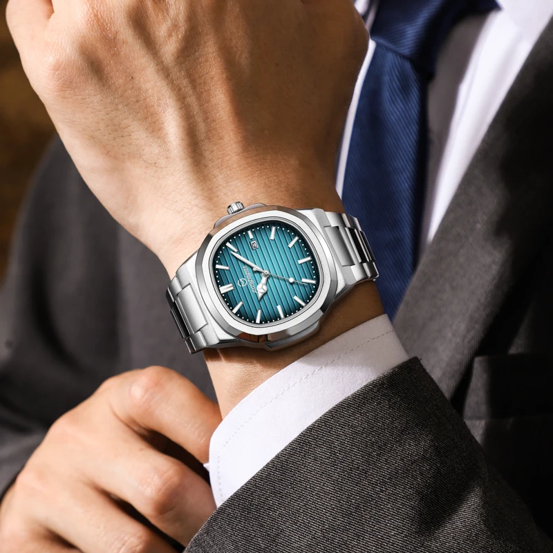 PENGAGAR Orologio da uomo al quarzo quadrato di lusso 2024 Impermeabile luminoso Data Orologio da lavoro in acciaio inossidabile per uomo Reloj Hombre + scatola