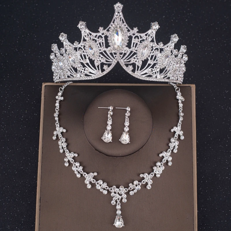 Luxury Crystal Crown Necklace Earring Set Rhinestone Bridal Jewelry Set Bridal Wedding Hair Accessories Jewelry Crown Tiara Set