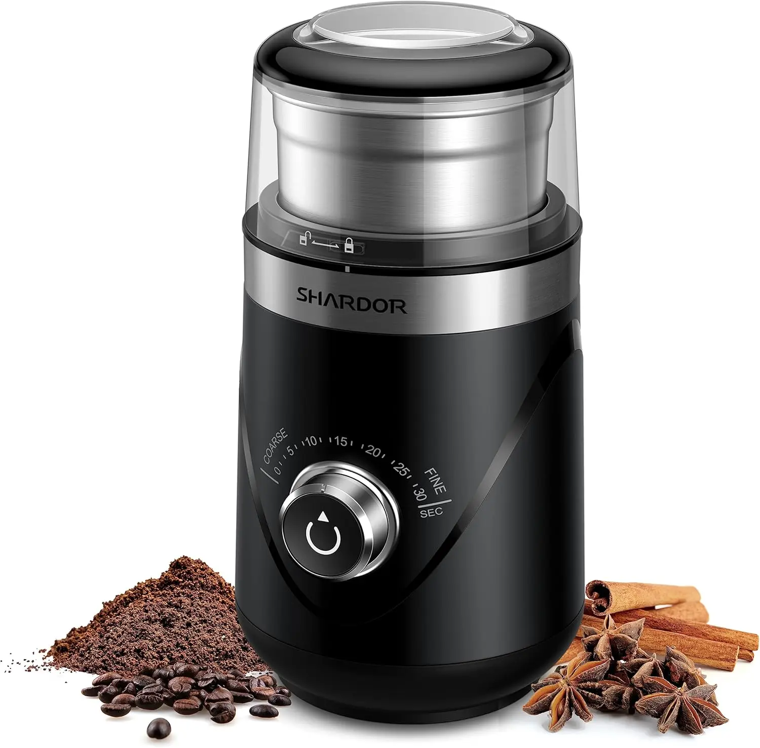 

Electric Super Silent Blade Coffee Grinder, Timed Grind Control Rotary Knob, Adjustable Coarse to Fine for Coffee Beans,