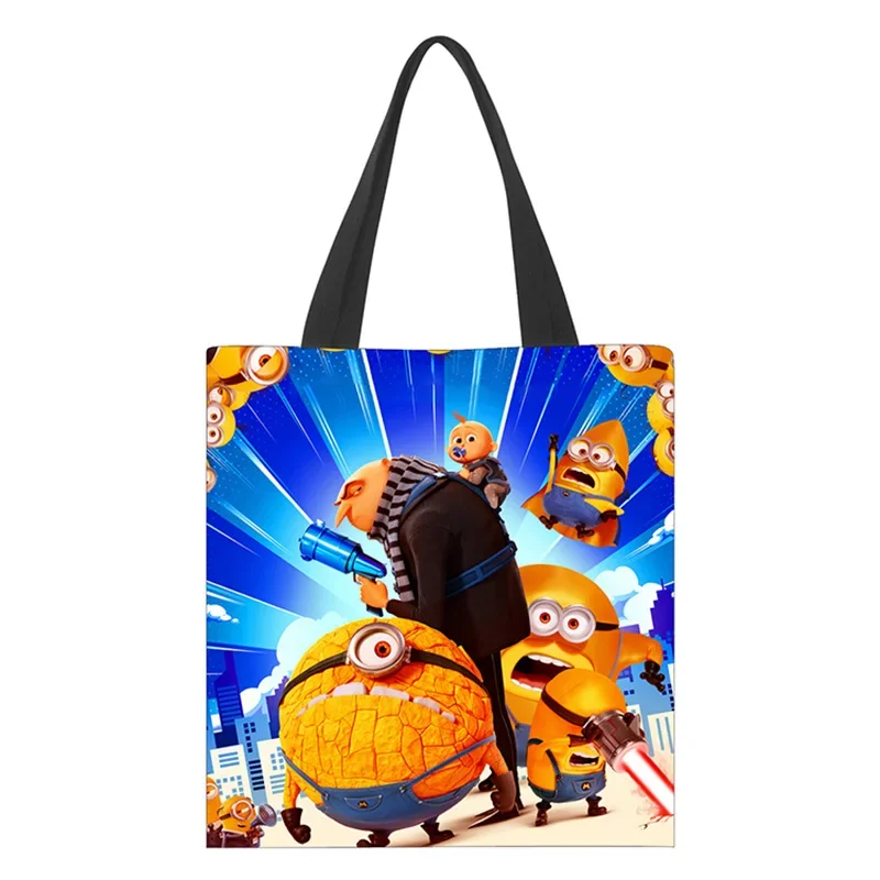 33cm Minions Despicable Me Cute Cartoon Canvas Shoulder Bag Action Figure Large Capacity Cartoon Canvas Bag Kids Birthday Gifts