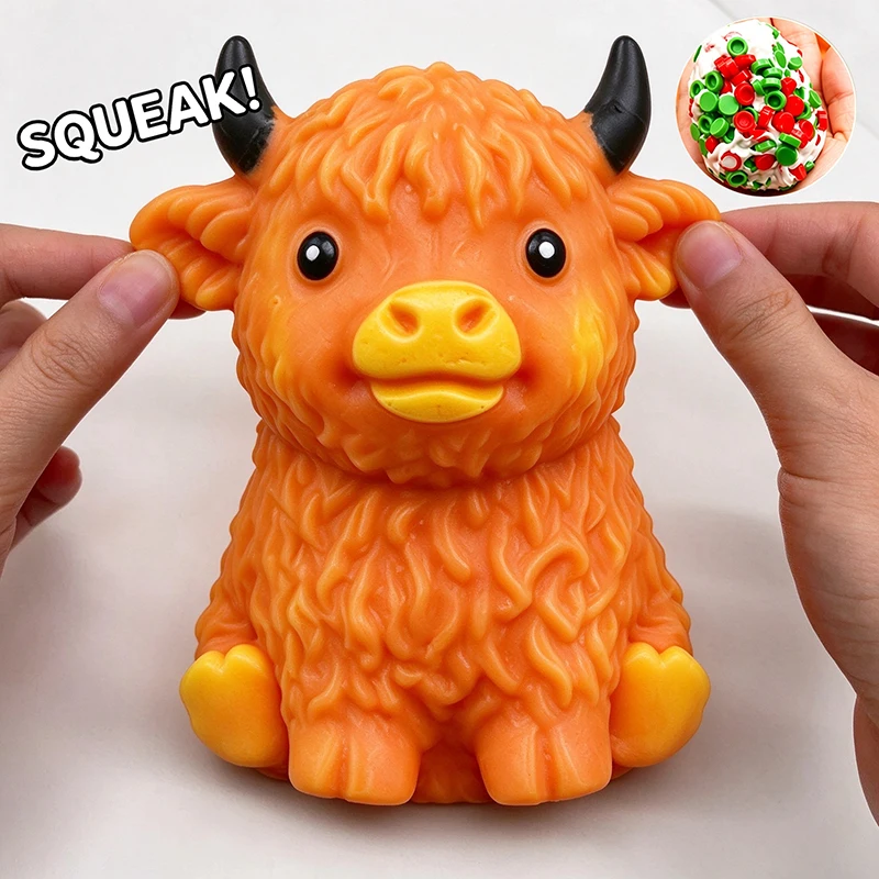 Shapeable Highland Cow Crunch Sound Squeeze Toy Building Block Filling ASMR Sensory Noise Ball Slow Rebound Desk Decor Toy Gift