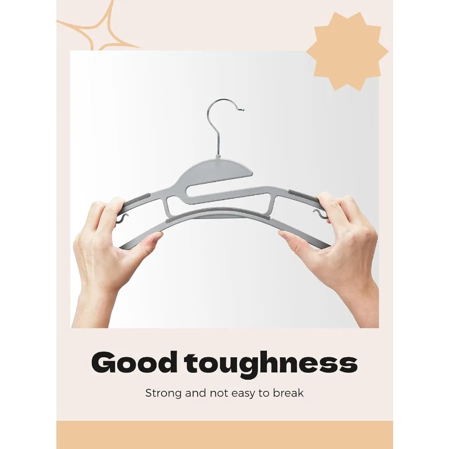 Graue Kunststoff-Kleiderbügel, 50er-Pack, schlanke, platzsparende, rutschfeste Kleiderbügel mit Gummipolstern, robuster, robuster Kleiderbügel für Schrank SShap
