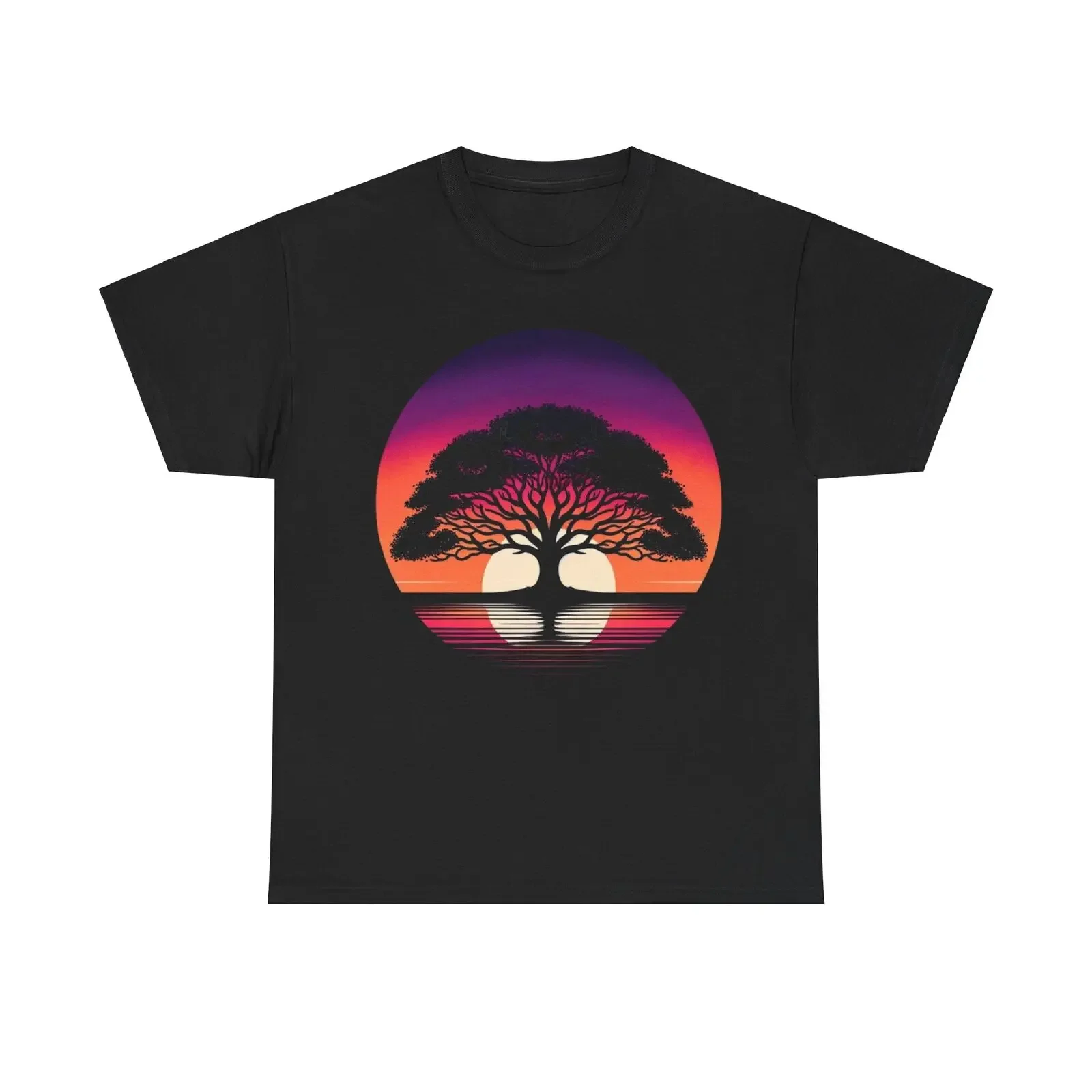 Unisex T-shirts for Men Women Summer TeesTwilight Canopy Tee: Nature's Silhouette Symphony! - Retro Sunset