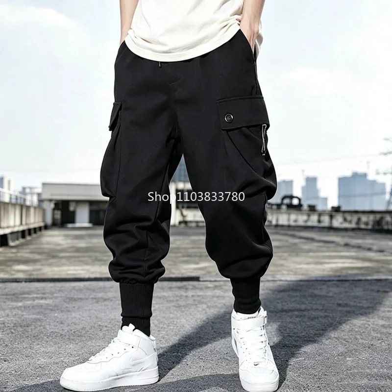 Men's Black Cargo Pants Casual Hip Hop Multi Pockets Trousers Streetwear Sweatpant Pant Brand Male Motorcycle Breathable Bottom