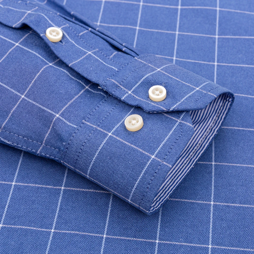 Camicia a maniche lunghe Oxford da uomo 100% cotone resistente alle rughe e traspirante, camicie abbottonate casual comfort a righe scozzesi solide