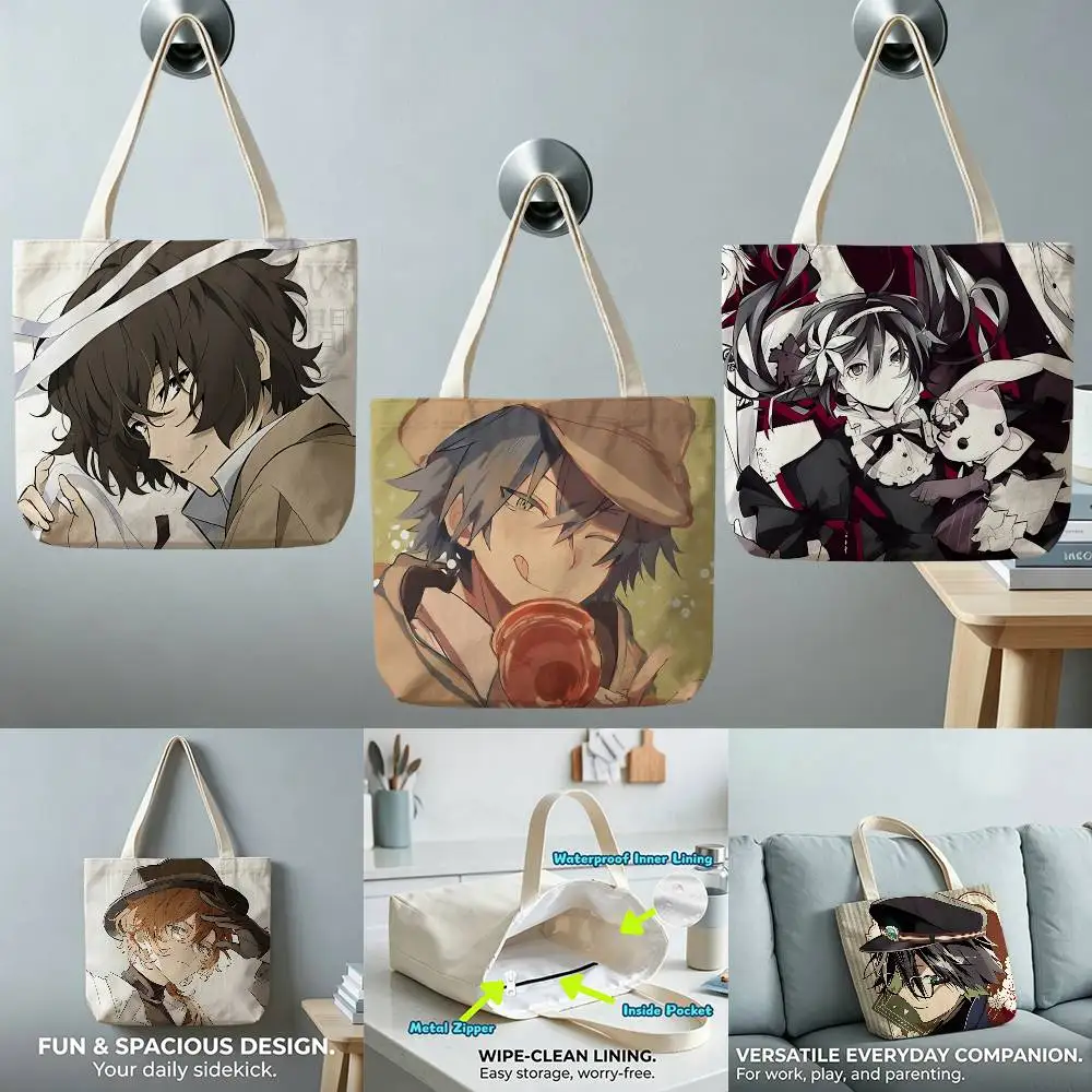 B-Bungo Stray D-Dogs Osamu Dazai Canvas bags Support Custom suitable for School shopping, gifts, and Daily Commute