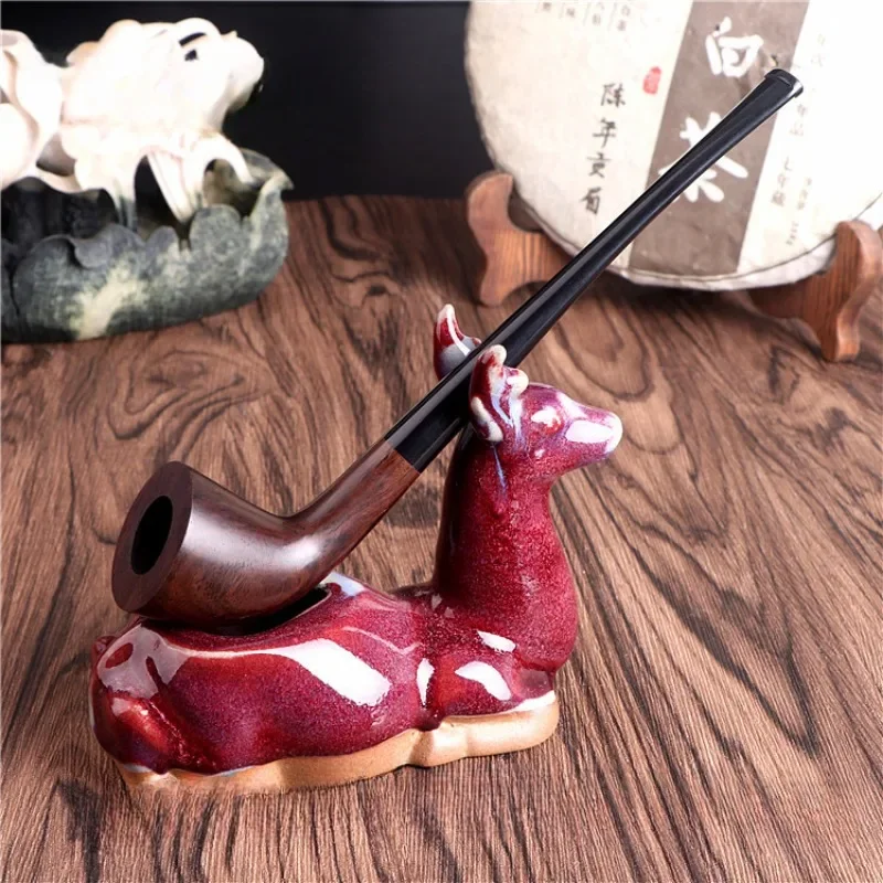 Ebony Wood Pipes For Smoking Bent Type Pipe Accessory Carving Pipes Smoke Tobacco Cigarette Acrylic Holder Oil Burner Pipe